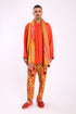 Shawl in striped jacquard cotton blend with tassels